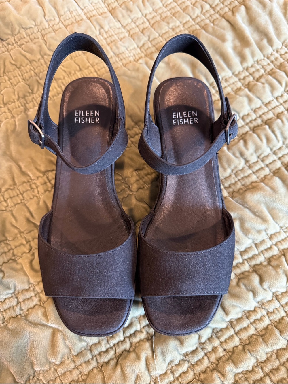 NEW Eileen Fisher MIME Black Nubuck Platform Sandals 6.5M + Box & Bag